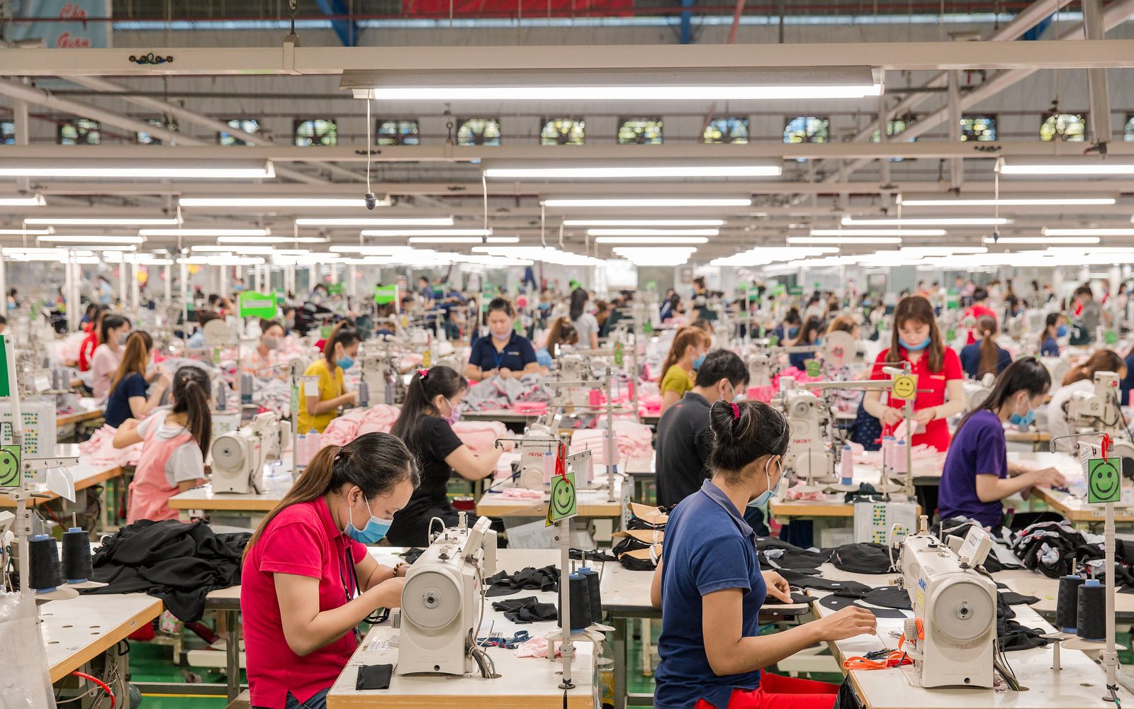 Workers on the floor of a garment factory in Vietnam
