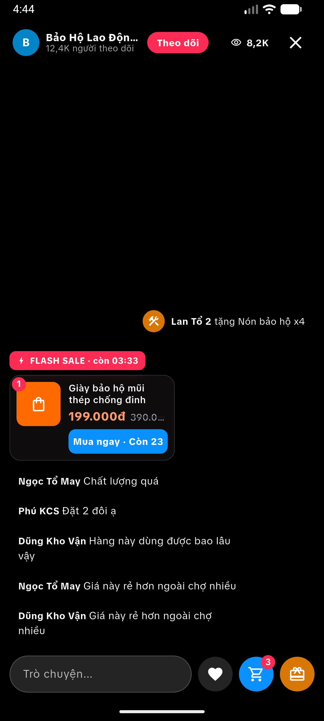 Watching a live selling stream